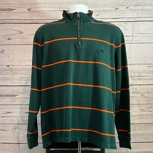 Chaps Green and Orange Zip Up Sweater with High Collar